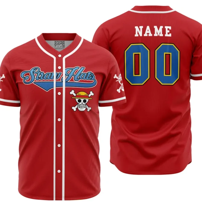 Custom Straw Hat Crew Baseball Jersey – Personalized Red Anime Fan Gear