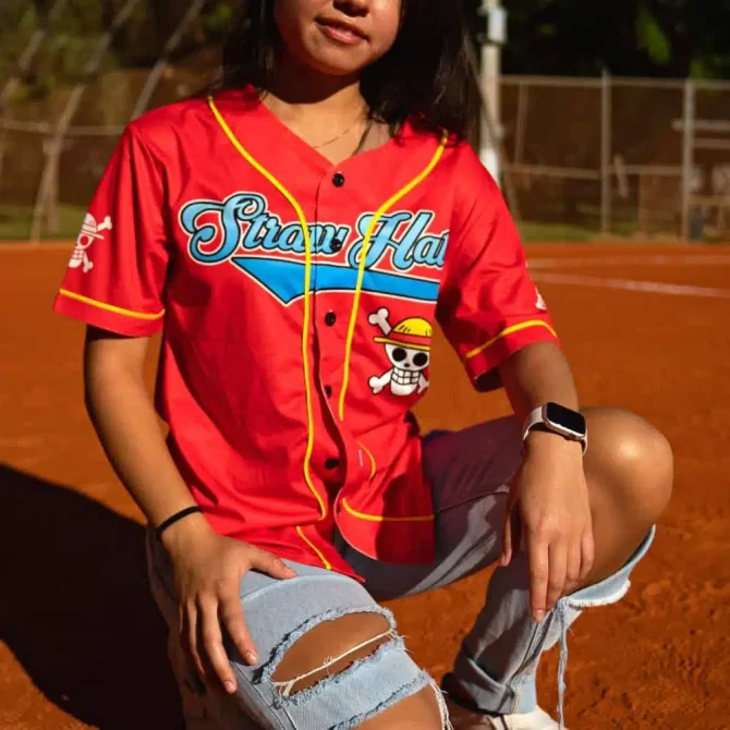 Custom Straw Hat Crew Baseball Jersey – Personalized Red Anime Fan Gear - Image 5