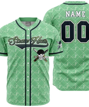 Customizable Green Baseball Jersey - Straw Hat Pirate Theme - Perfect For Anime Fans!