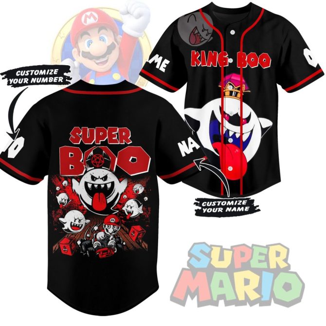 Custom Super Boo Baseball Jersey - Personalize With Your Name & Number - Perfect Gift For Mario Fans