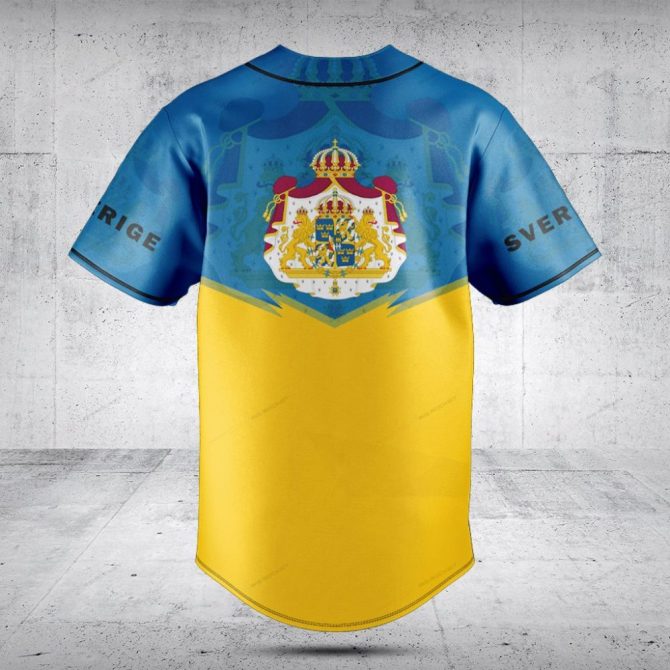 Customizable Sweden Baseball Jersey – Personalized Name & Number – Stylish Blue & Yellow Design - Image 2