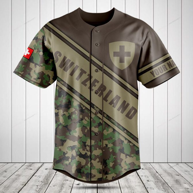 Custom Switzerland Camo Baseball Jersey - Personalized Name & Number, Unique Gift Idea