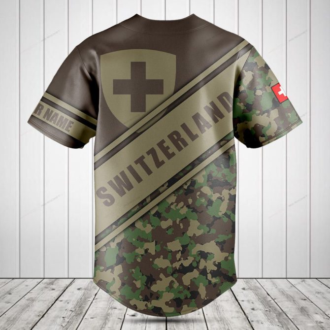 Custom Switzerland Camo Baseball Jersey - Personalized Name & Number, Unique Gift Idea - Image 2