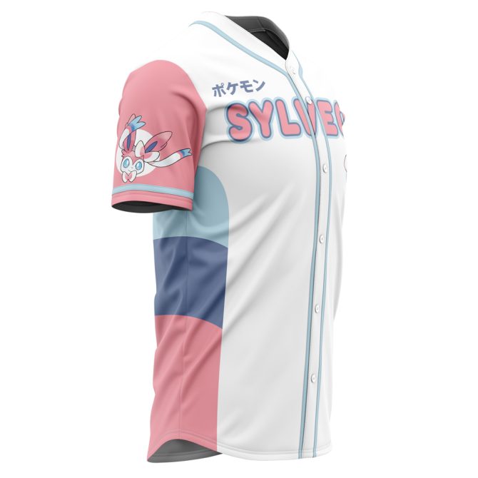 Customizable Sylveon Baseball Jersey - Pink & White Design For Fans - Image 4
