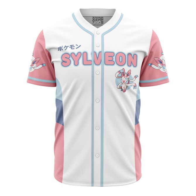 Customizable Sylveon Baseball Jersey - Pink & White Design For Fans - Image 2