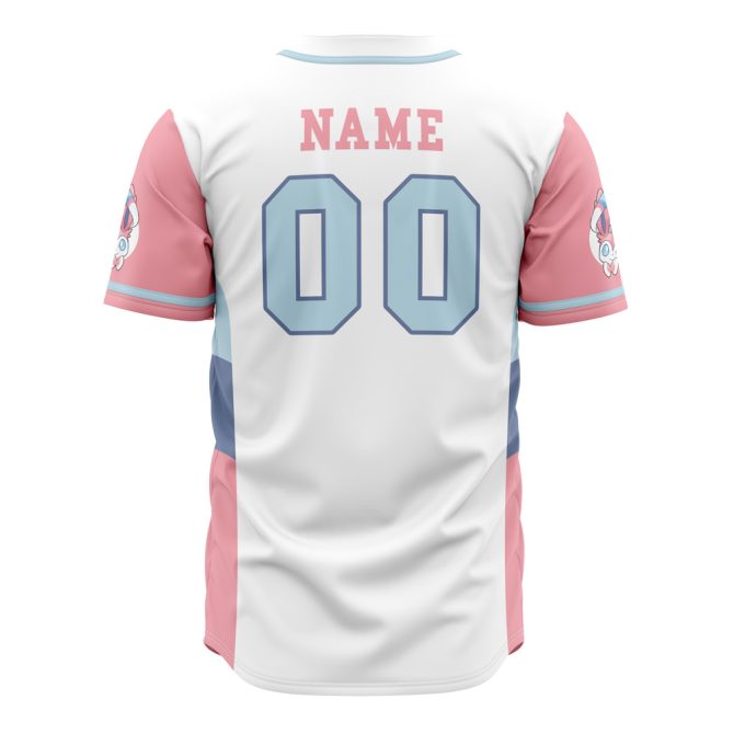 Customizable Sylveon Baseball Jersey - Pink & White Design For Fans - Image 3