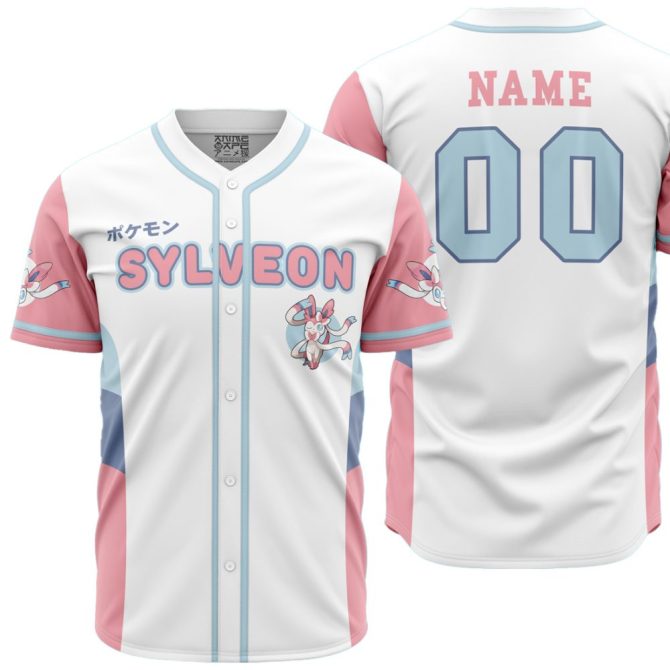 Customizable Sylveon Baseball Jersey - Pink & White Design For Fans