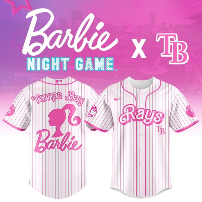 Limited Edition Barbie X Tampa Bay Rays Pink Striped Jersey - Perfect For Night Game Fans!