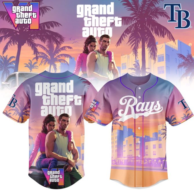 Grand Theft Auto-Themed Sunset Baseball Jersey – Stylish Gamer Apparel