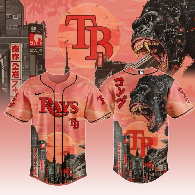 Epic Cityscape Gorilla Baseball Jersey – Unique Tampa Bay Design, Vibrant Graphic Tee