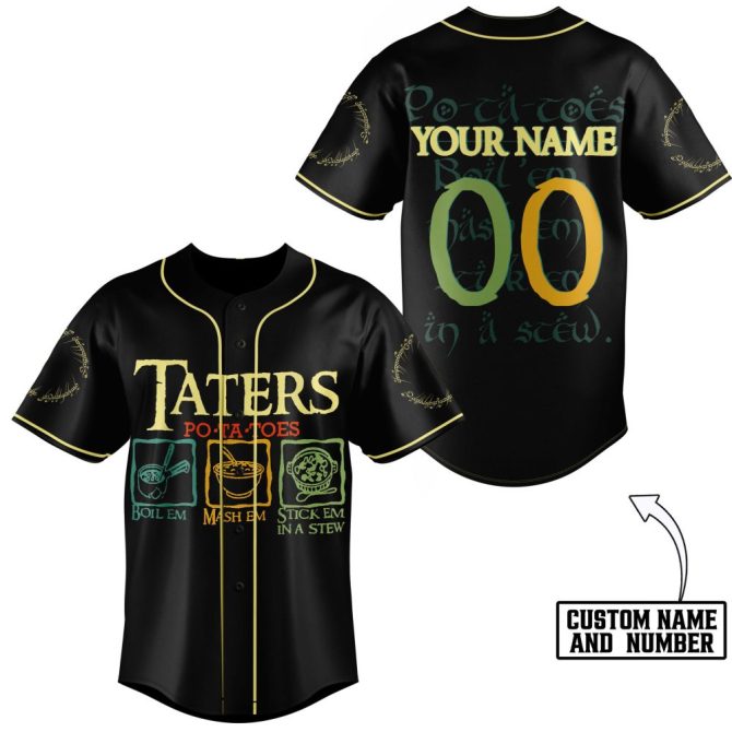 Custom Name Baseball Jersey - Funny Taters Potatoes Design – Personalized Gift For Fans - Image 2