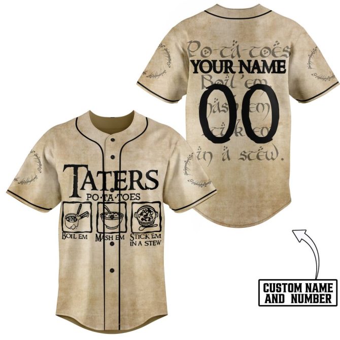 Custom Name Baseball Jersey - Funny Taters Potatoes Design – Personalized Gift For Fans