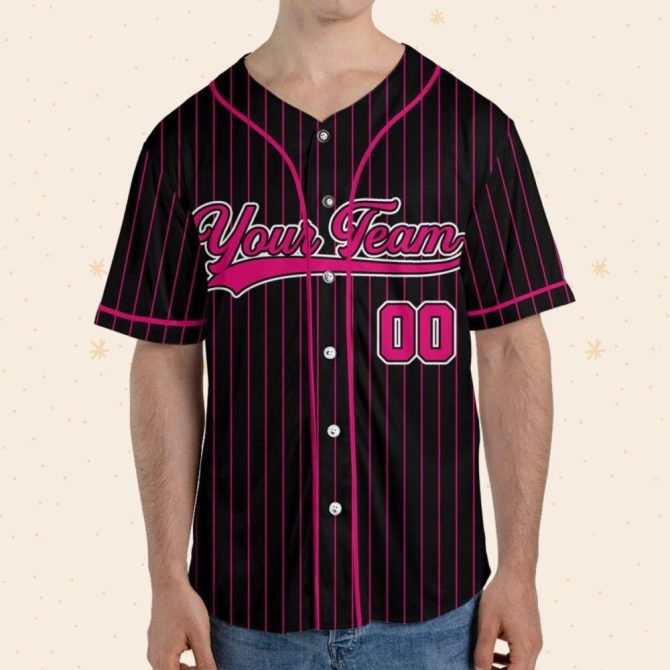 Custom Pink Pinstripe Baseball Jersey – Personalize Team Name & Number - Image 9