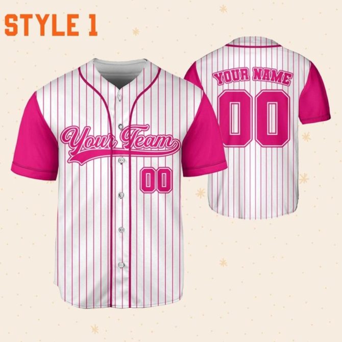 Custom Pink Pinstripe Baseball Jersey – Personalize Team Name & Number