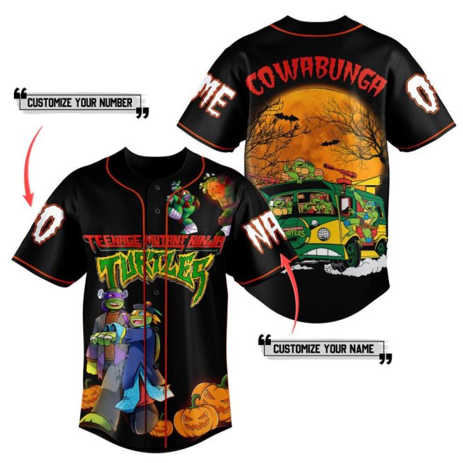 Customizable Tmnt Halloween Jersey – Personalize Name & Number – Cowabunga Style!