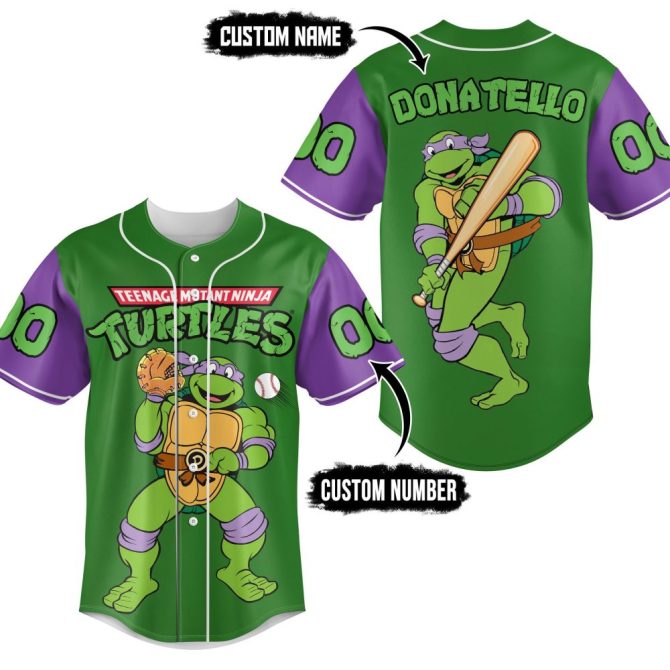 Custom Teenage Mutant Ninja Turtles Baseball Jersey - Personalize Name & Number - Donatello Design