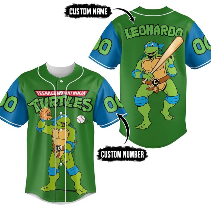 Custom Tmnt Baseball Jersey - Personalized Name & Number - Leonardo Design