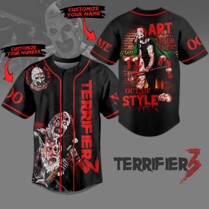 Customizable Terrifier 3 Horror Baseball Jersey – Unique Art Style, Personalize With Name & Number!