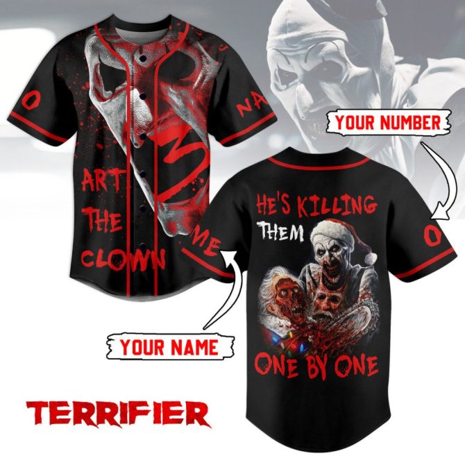 Custom Terrifier Clown Horror Baseball Jersey - Add Your Name & Number - Scary Halloween Shirt