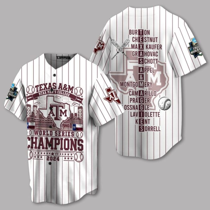 Certainly! Here'S A High-Ctr Product Title For Your Google Shopping Ad:

Texas A&M 2024 Ncaa Champs Baseball Jersey - Limited Edition Fan Gear