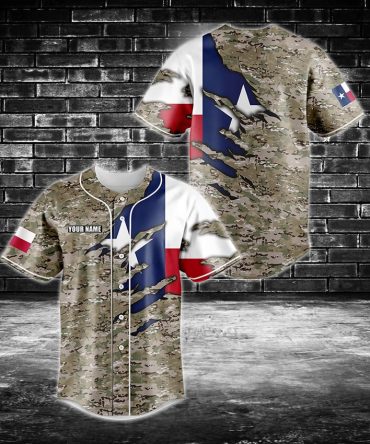 Custom Texas Camo Baseball Jersey – Personalized Name & Flag Design