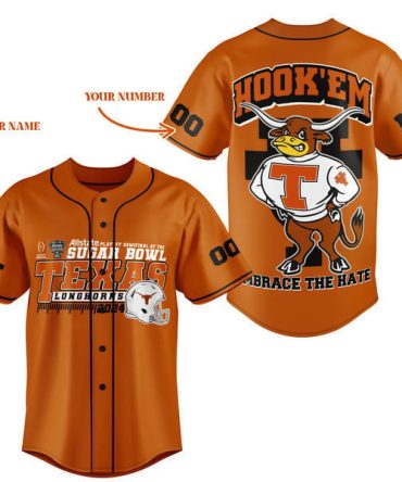 Custom Texas Longhorns Baseball Jersey - Personalized Name & Number, Hook 'Em Design