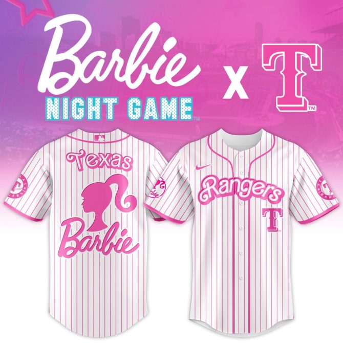Barbie X Texas Rangers Pink Striped Jersey - Limited Edition Night Game Apparel
