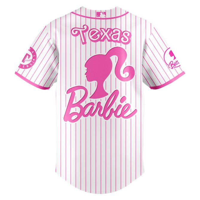 Barbie X Texas Rangers Pink Striped Jersey - Limited Edition Night Game Apparel - Image 3