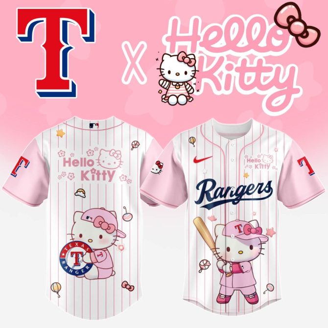 Hello Kitty X Texas Rangers Pink Baseball Jersey – Cute & Sporty Fan Gear