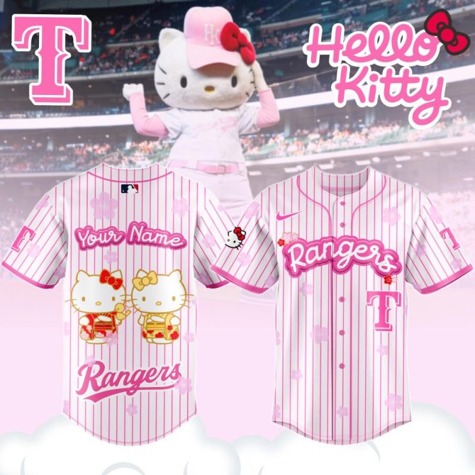 Custom Hello Kitty Rangers Jersey - Cute Pink Mlb Fan Gear For Kids & Adults