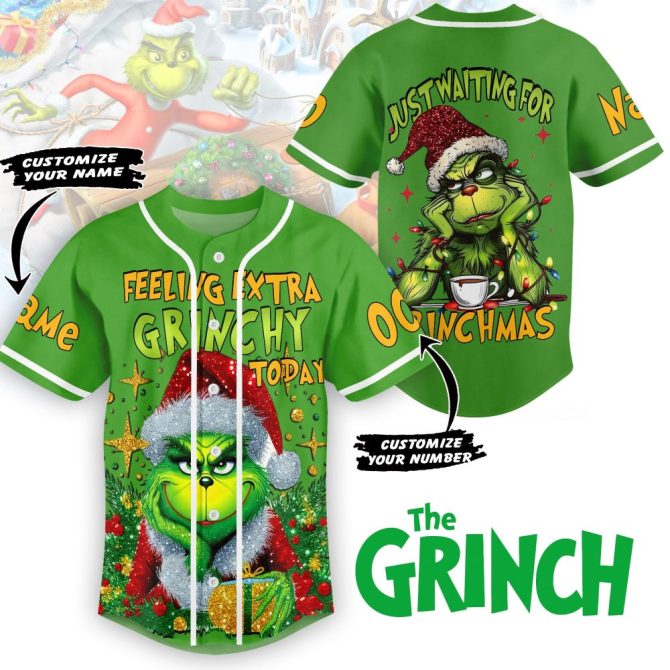 Custom Grinch Christmas Baseball Jersey - Personalized Name & Number - Festive Holiday Fun!