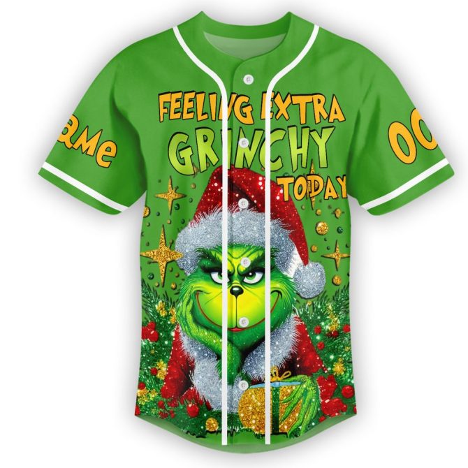 Custom Grinch Christmas Baseball Jersey - Personalized Name & Number - Festive Holiday Fun! - Image 2