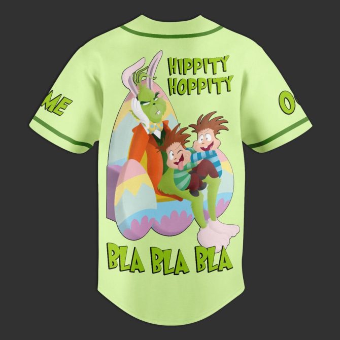 Custom Grinch Easter Baseball Jersey - Personalized Name & Number, Fun Holiday Gift! - Image 3