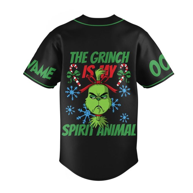 Customizable Grinch Christmas Jersey - Funny Holiday Spirit Wear - Add Your Name & Number! - Image 3