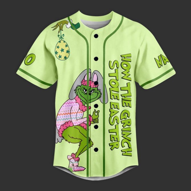 Custom Grinch Easter Baseball Jersey - Personalized Name & Number, Fun Holiday Gift! - Image 2
