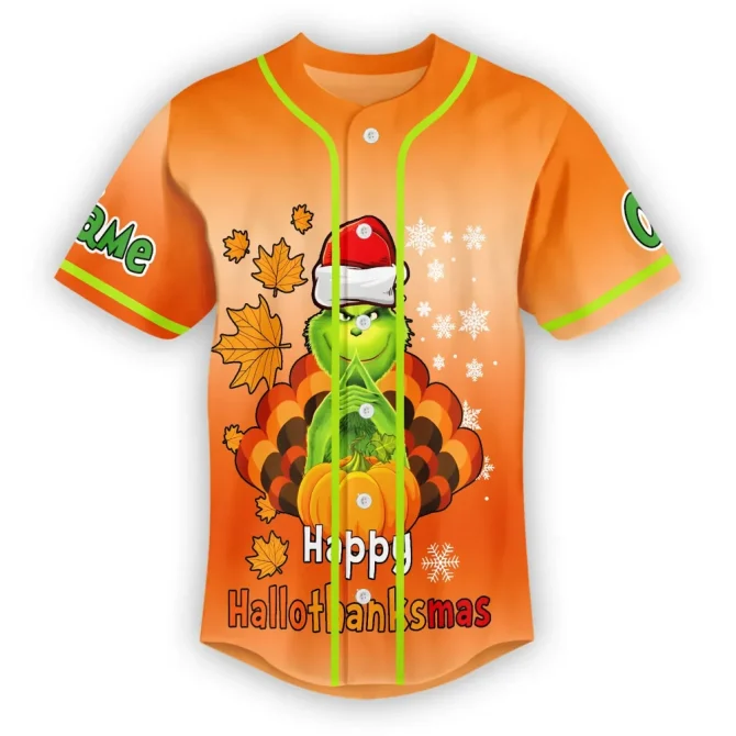 Custom Grinch Thanksgiving Baseball Jersey - Personalize Name & Number! - Image 2