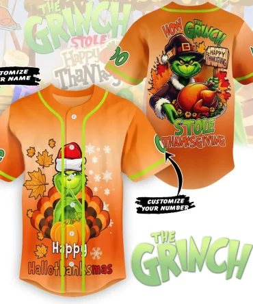 Custom Grinch Thanksgiving Baseball Jersey - Personalize Name & Number!