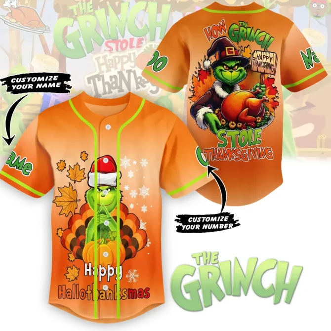 Custom Grinch Thanksgiving Baseball Jersey - Personalize Name & Number!