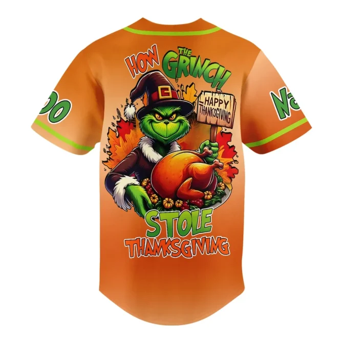 Custom Grinch Thanksgiving Baseball Jersey - Personalize Name & Number! - Image 3