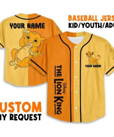 Custom Lion King Baseball Jersey - Kid/Youth/Adult Sizes - Personalize With Your Name!