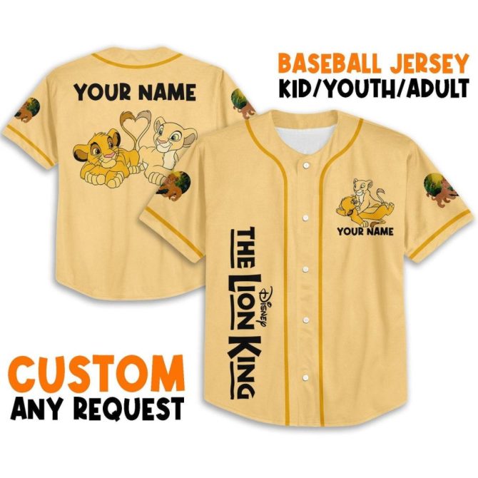 Custom Lion King Baseball Jersey – Add Your Name! Kids/Youth/Adult Sizes