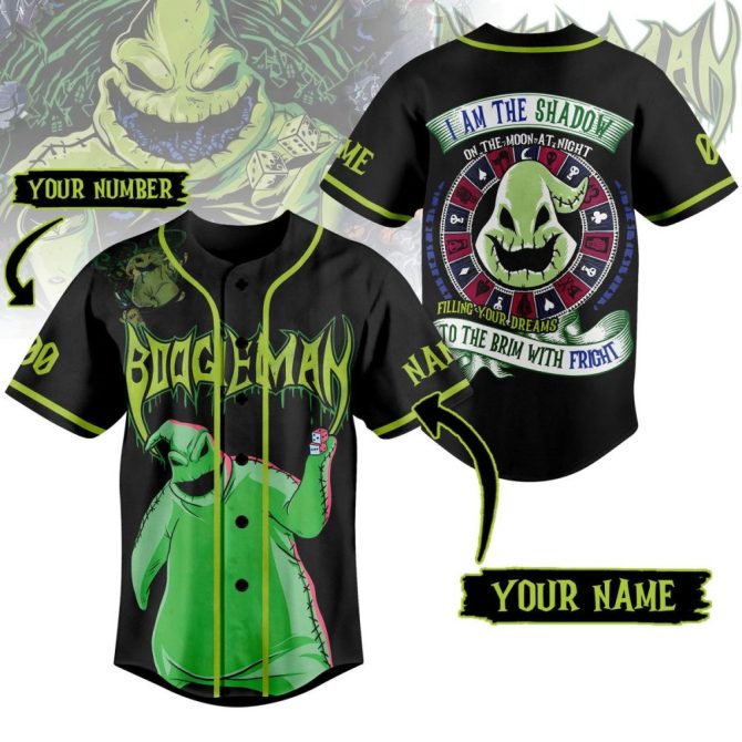 Customizable Boogeyman Baseball Jersey - Personalized Name & Number - Spooky Green Design