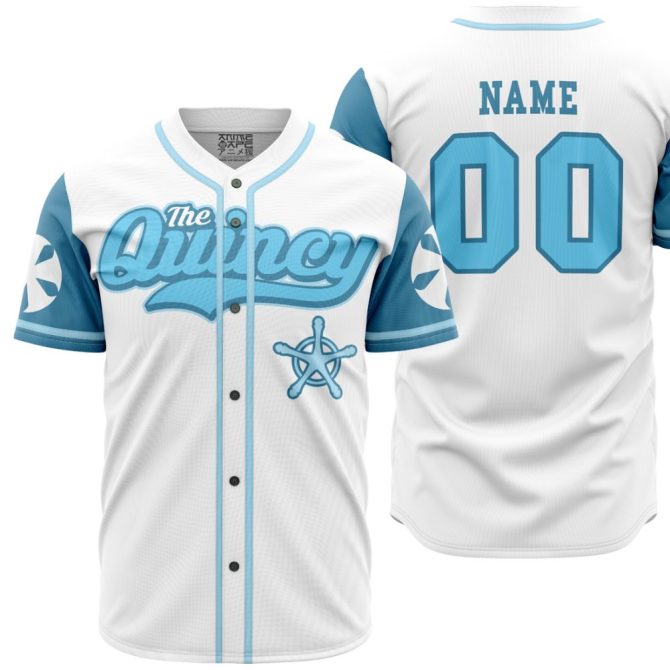 Customizable Quincy Baseball Jersey - Stylish White & Blue Design - Perfect For Sports Fans!