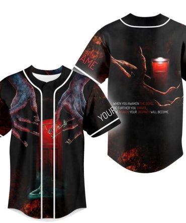 Horror-Themed Custom Baseball Jersey – Creepy Design With Red Door & Claws – Personalized Name Option