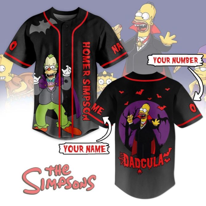 Customizable Simpsons Halloween Baseball Jersey - Homer Dracula Design