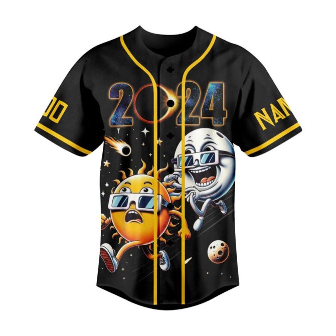 Custom 2024 Solar Eclipse Baseball Jersey - Personalized Name & Number - Fun Sun & Moon Design - Image 2