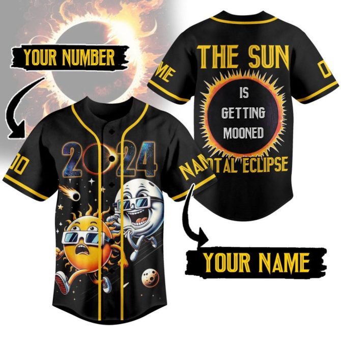 Custom 2024 Solar Eclipse Baseball Jersey - Personalized Name & Number - Fun Sun & Moon Design