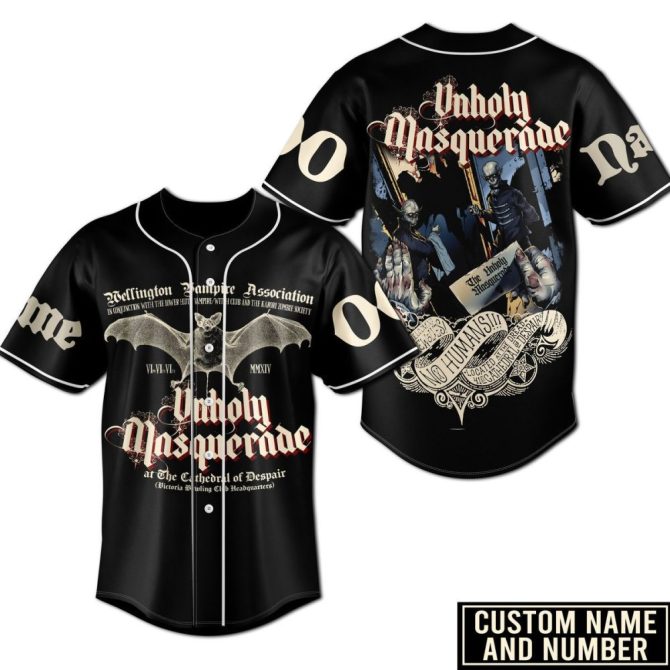 Custom Unholy Masquerade Baseball Jersey - Gothic Vampire Design, Personalized Name & Number, Perfect For Halloween