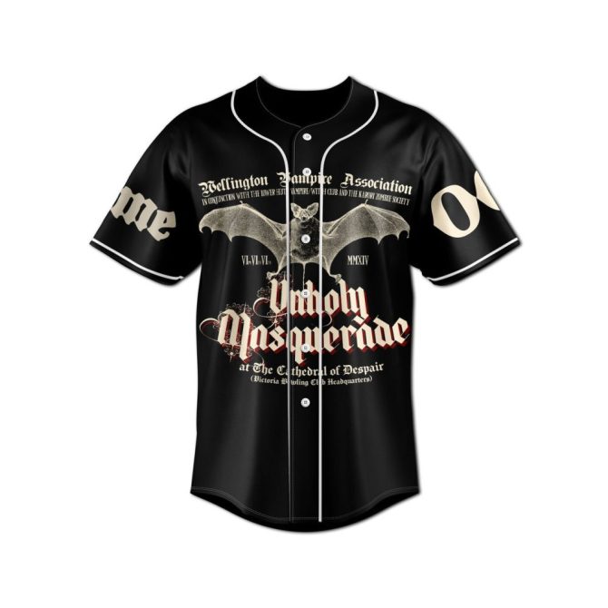 Custom Unholy Masquerade Baseball Jersey - Gothic Vampire Design, Personalized Name & Number, Perfect For Halloween - Image 3