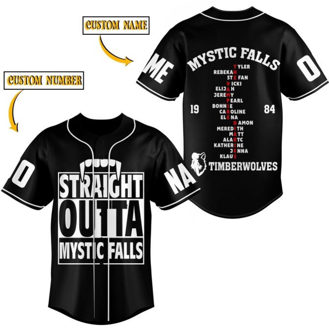 Custom Name & Number Mystic Falls Baseball Jersey - Personalized Fan Gift